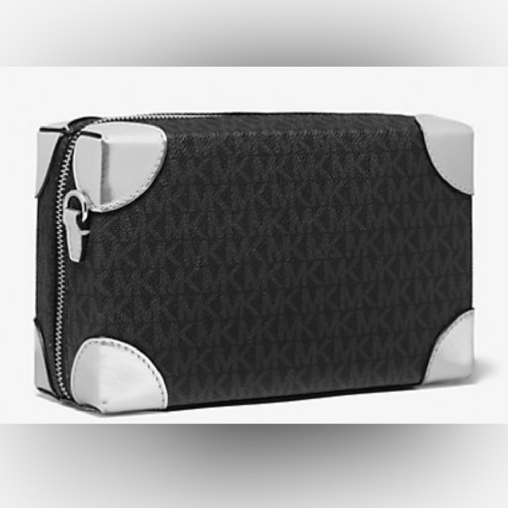Michael Kors Jeanie Small EW Trunk Crossbody Travel Agency MK Logo Black/Silver - Picture 9 of 16